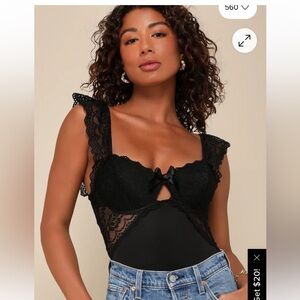 Lulu's Black Lace Detail Bodysuit
